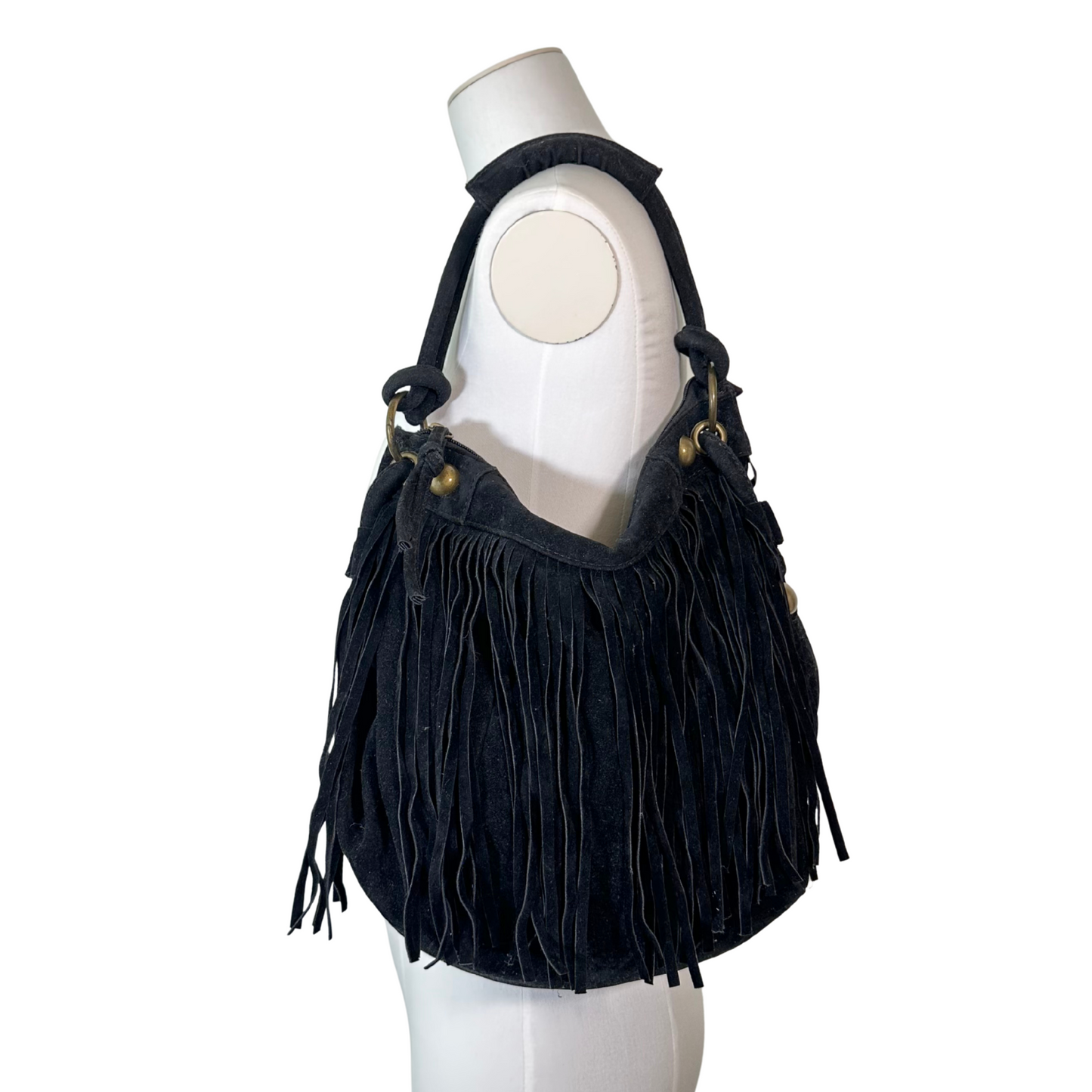 Black Suede Fringe Hobo Bag