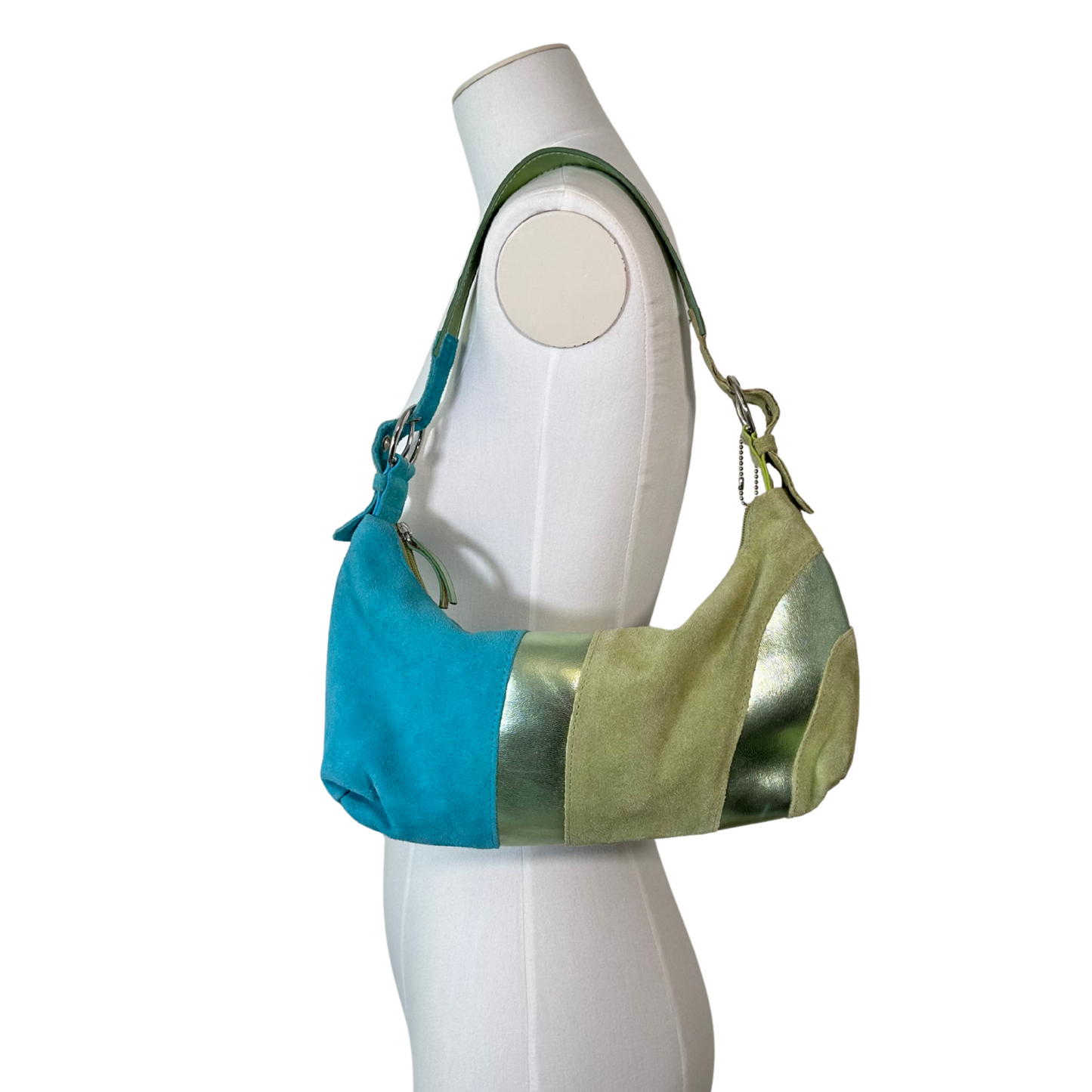 Green/Blue Metallic Suede Shoulder Bag