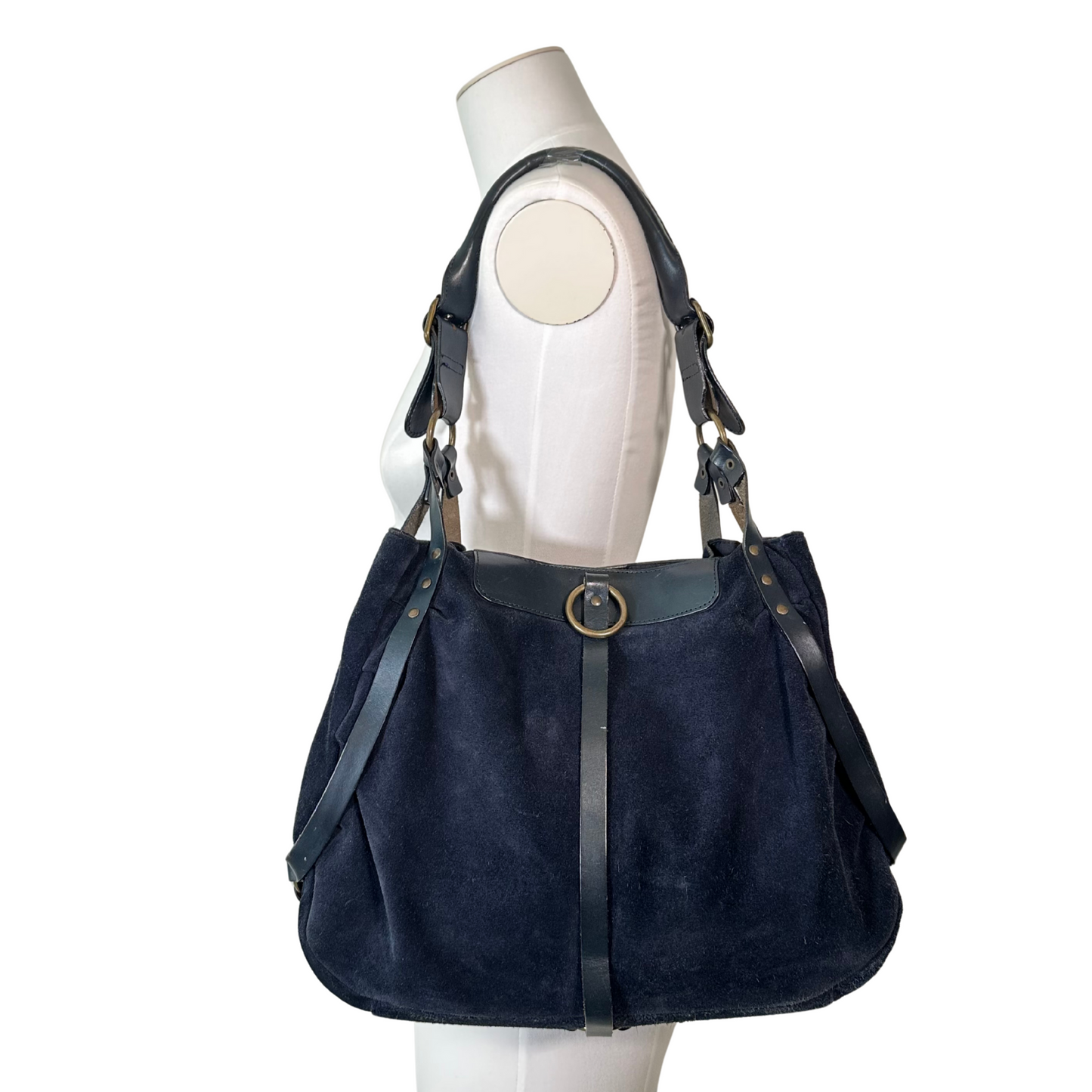 Navy Suede Hobo Bag
