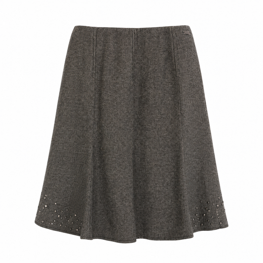 Grey Stud Detail Midi Skirt
