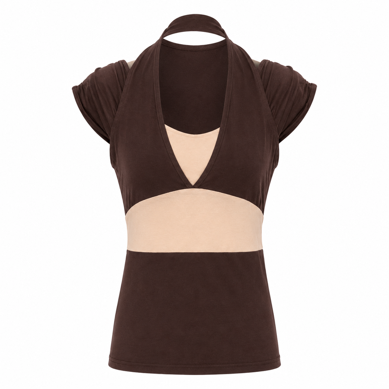 Brown Layered Halter Tshirt