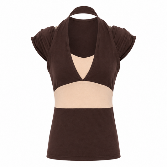 Brown Layered Halter Tshirt