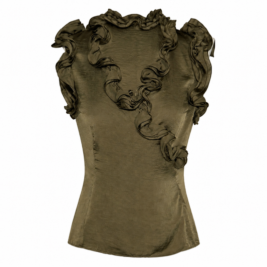 Brown Silk Tie Blouse