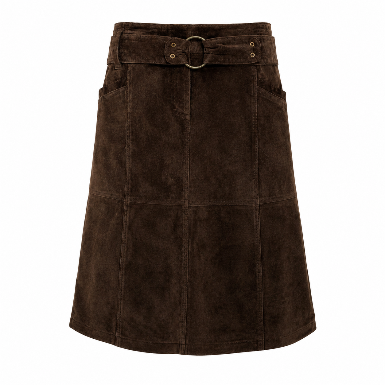 Suede Belt Detail Midi Skirt
