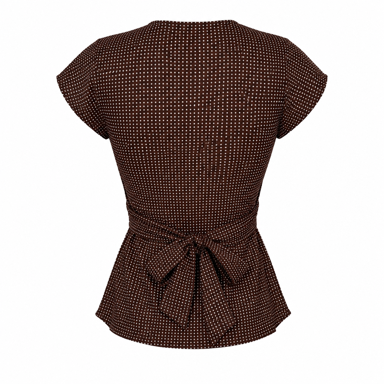 Stella Forest 100% Silk Brown Polka Dot Wrap Style Blouse