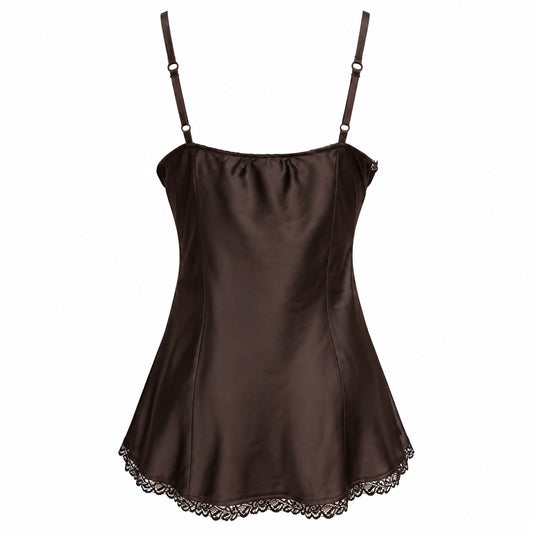 Esprit Brown Satin Lace Trim Cami Top – M