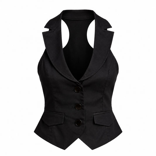 Black Fitted Button-Up Waistcoat – Size S