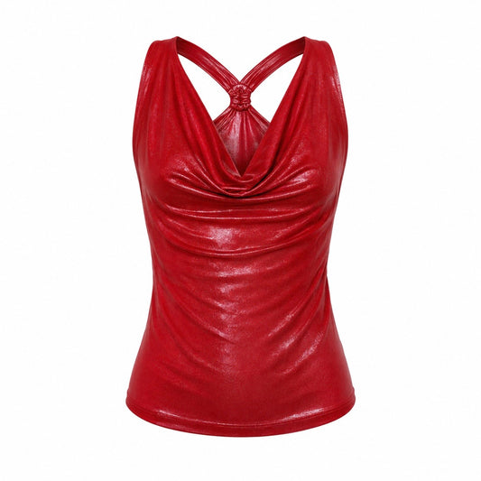 Red Glitter Racer Top