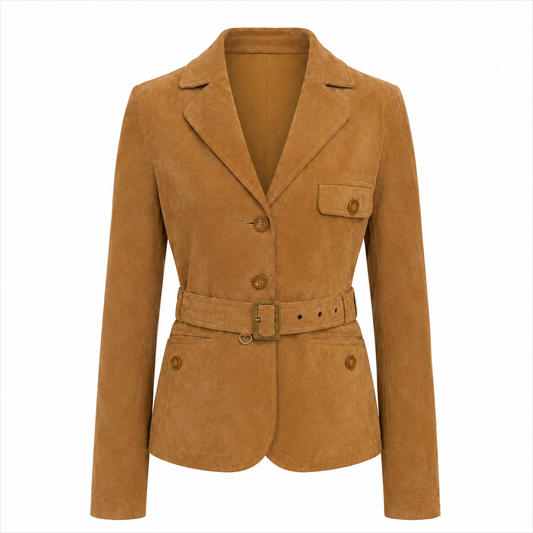 Camel Suede Buckle Jacket