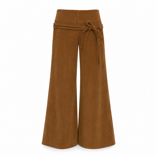 Camel Wide Leg Trousers with Tie Belt EU 36