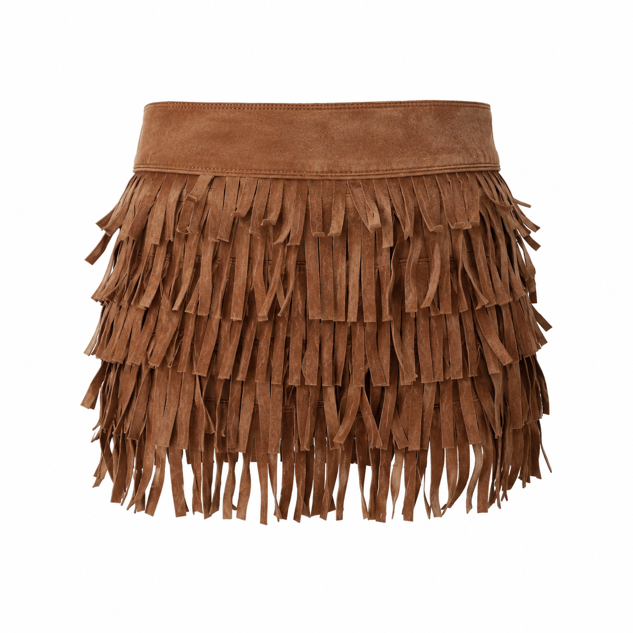 Suede Fringe Mini Skirt Tan Size 38