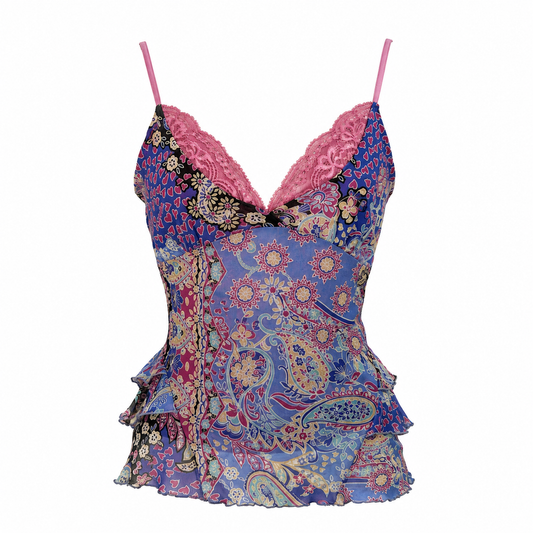 Paisley Mesh Lace Cami Top Purple Size S