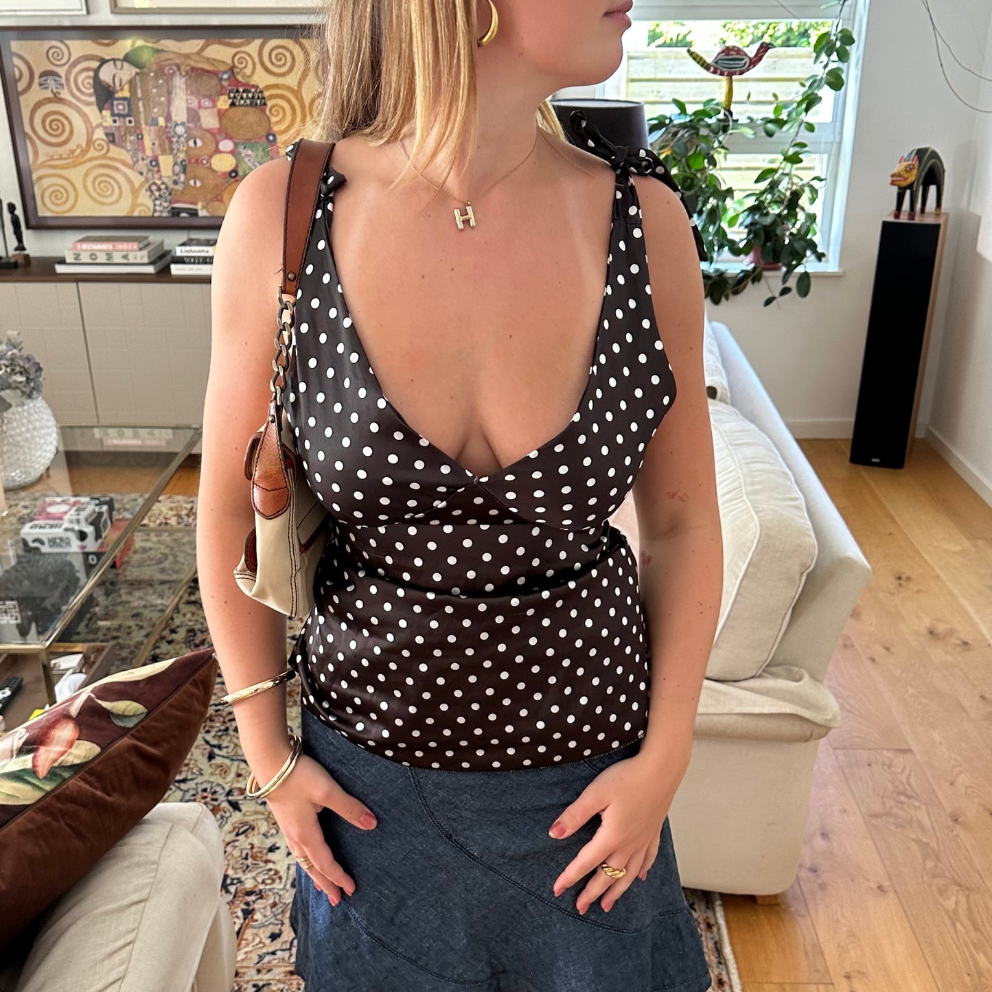 Brown Polka Dot Tie Top