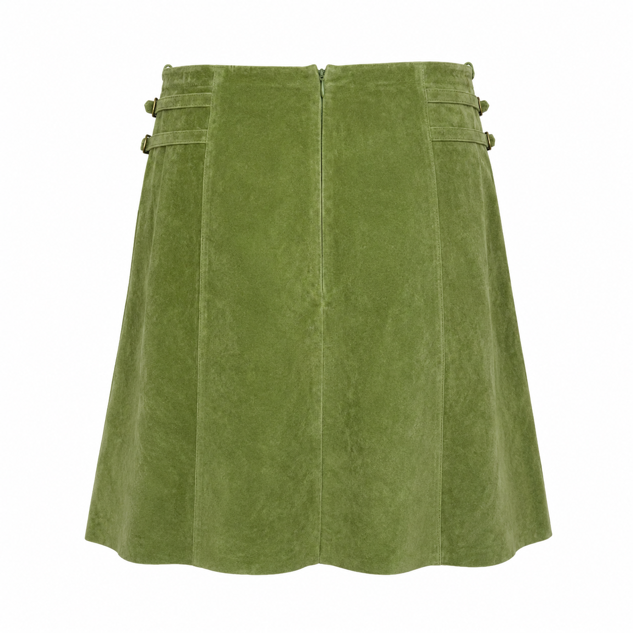 Green Suede Buckle Midi Skirt