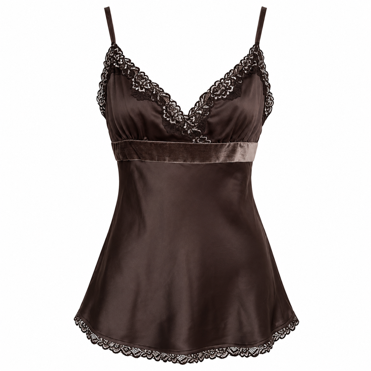 Esprit Brown Satin Lace Trim Cami Top – M