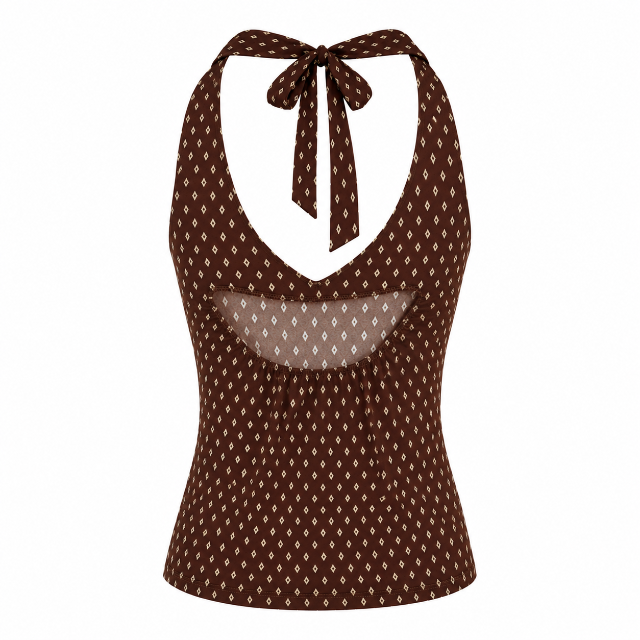 Blanco Brown Geometric Print Halter Neck Top
