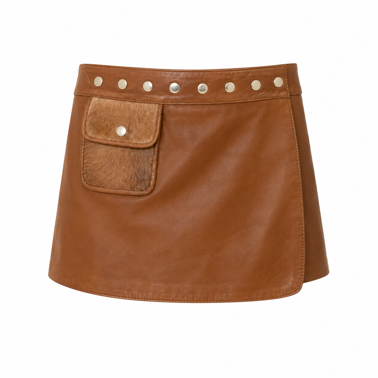 Leather Pony Hair Detail Wrap Skirt