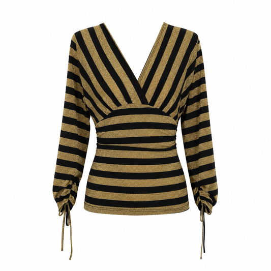 Interphore Gold Lurex Stripe V-Neck Top