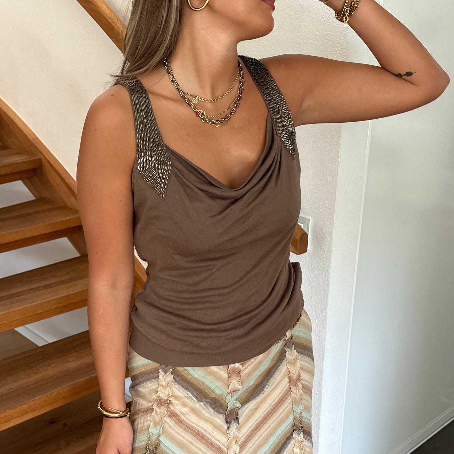 Beaded Detail Draped Tank