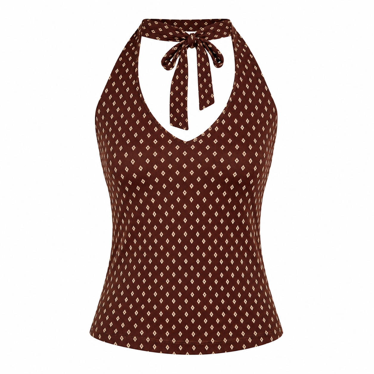 Blanco Brown Geometric Print Halter Neck Top