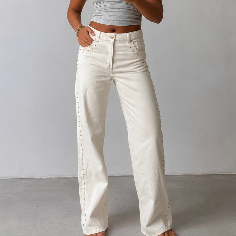 White Studded Wide Leg Jeans EU 38