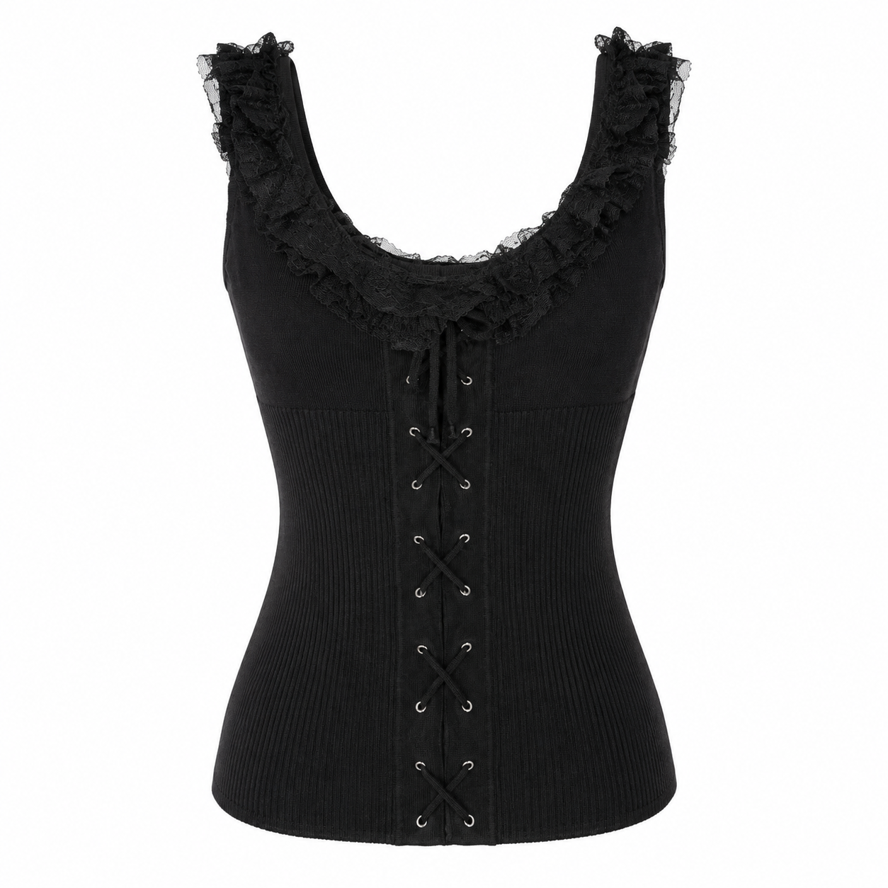 Black Lace Up Top