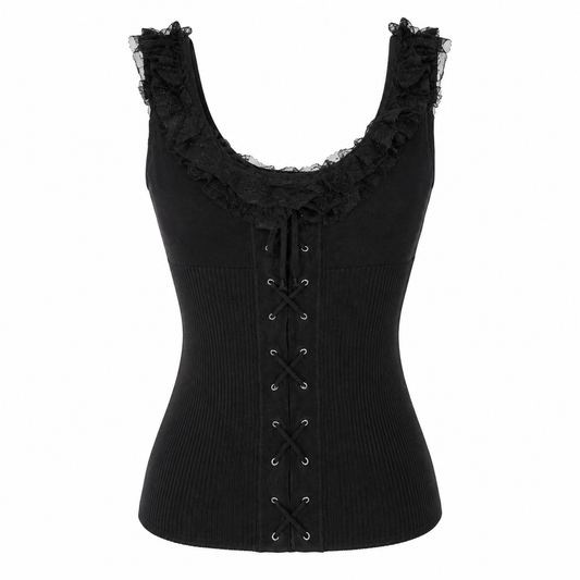 Morgan Black Lace Up Top