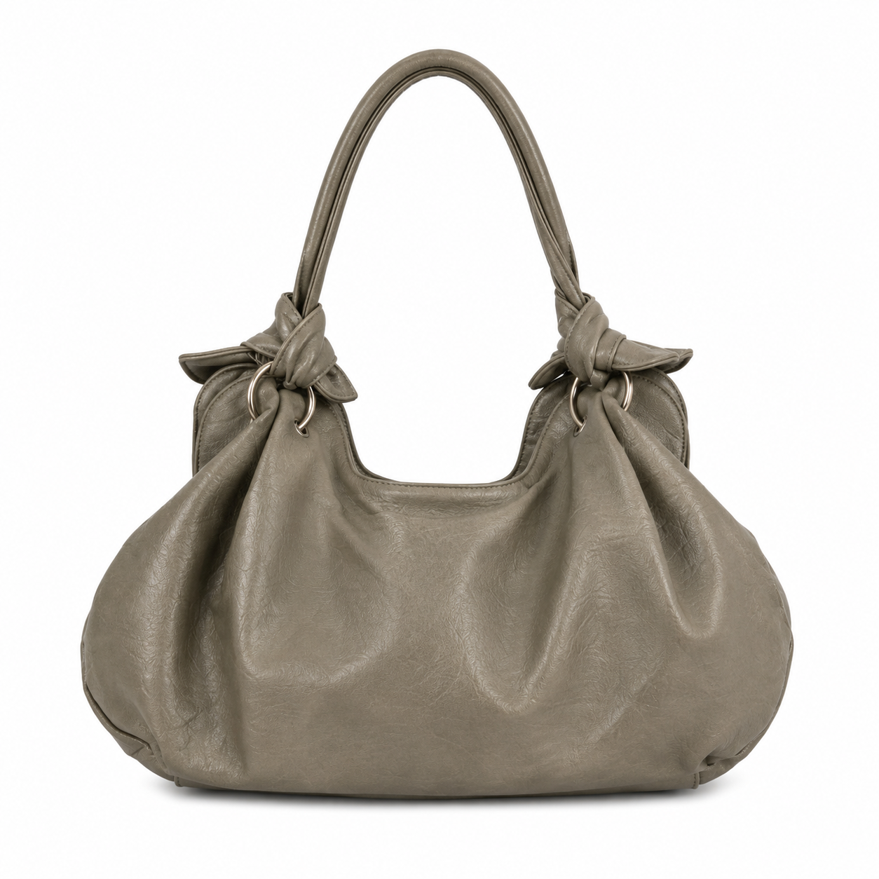 Grey Oversized Hobo Handbag with Floral Detail