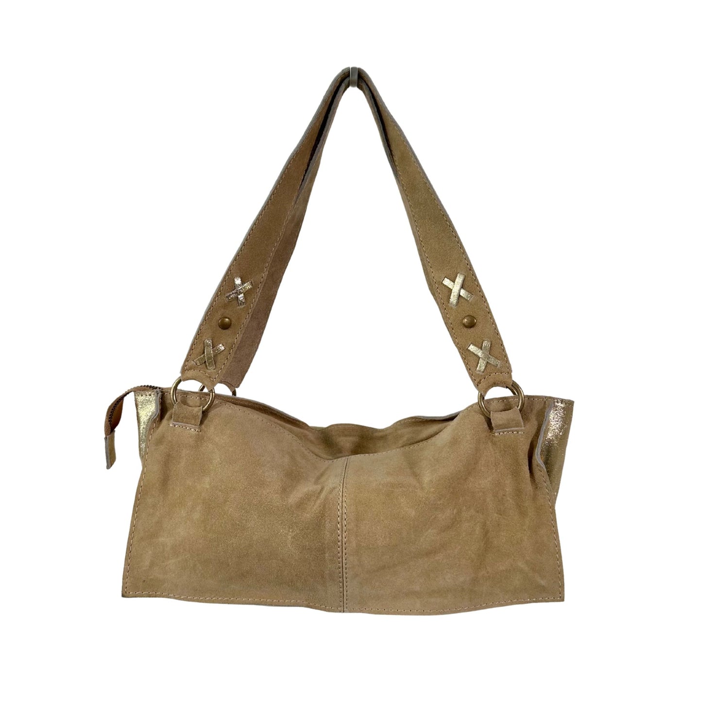Boxy Gold Suede Shoulder Bag