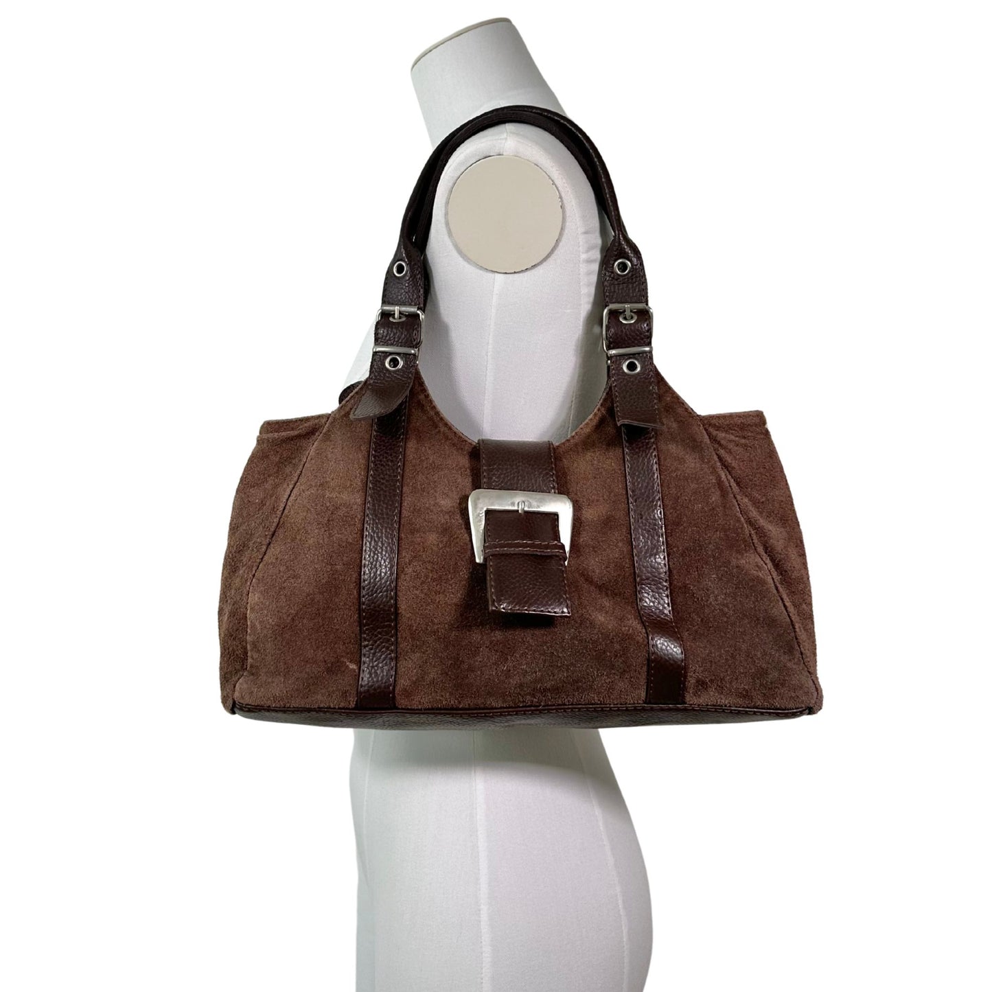 Suede Chocolate Buckle Shoulder Bag