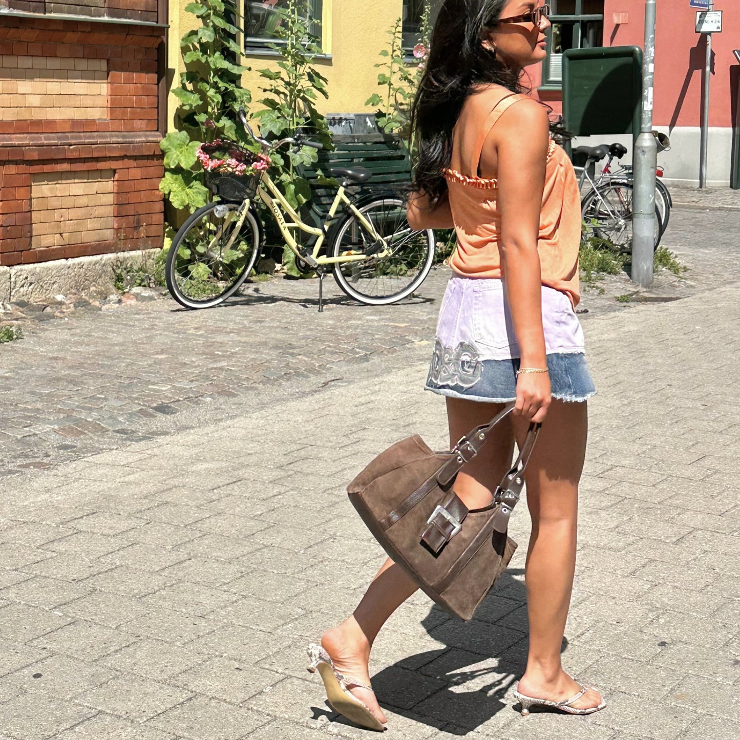 Suede Chocolate Buckle Shoulder Bag