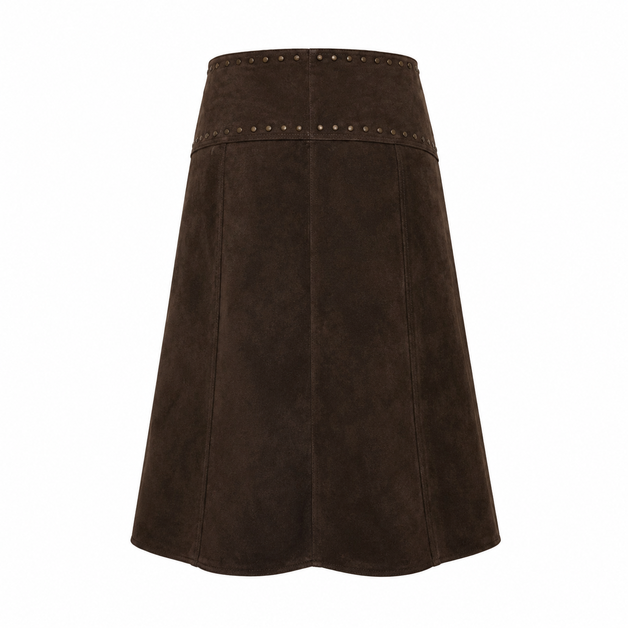 Brown Studded Suede Midi Skirt