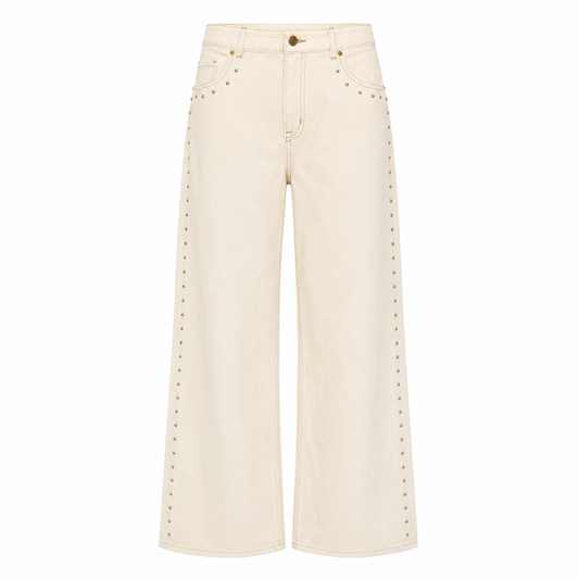 White Studded Wide Leg Jeans EU 38