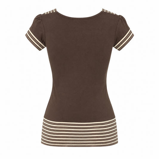 Made in Italy Brown Stripe V-Neck Top