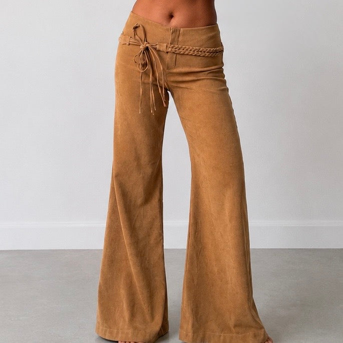 Camel Wide Leg Trousers with Tie Belt EU 36