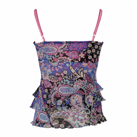 Paisley Mesh Lace Cami Top Purple Size S