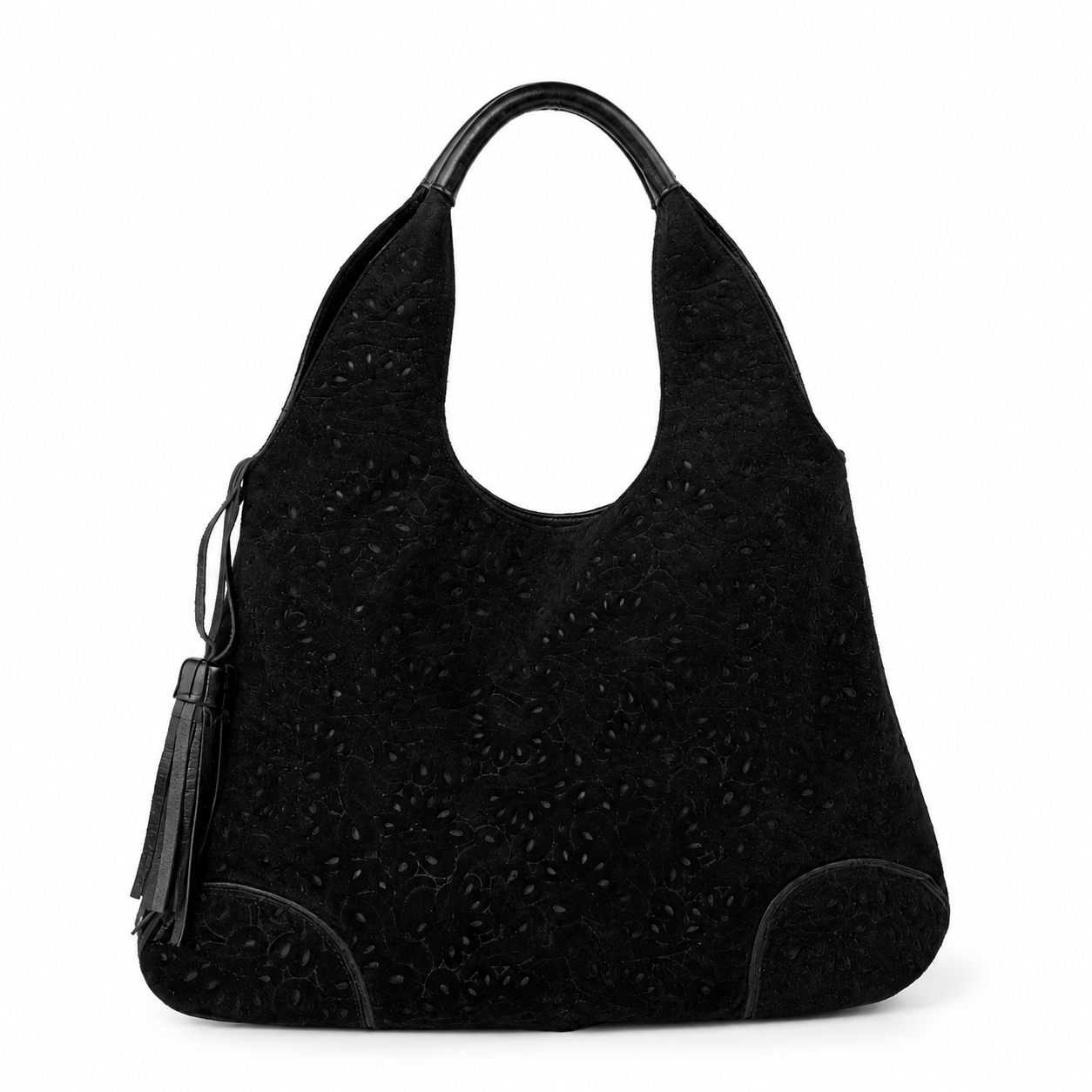 Gino Rossi Black Suede Leather Hobo Shoulder Bag