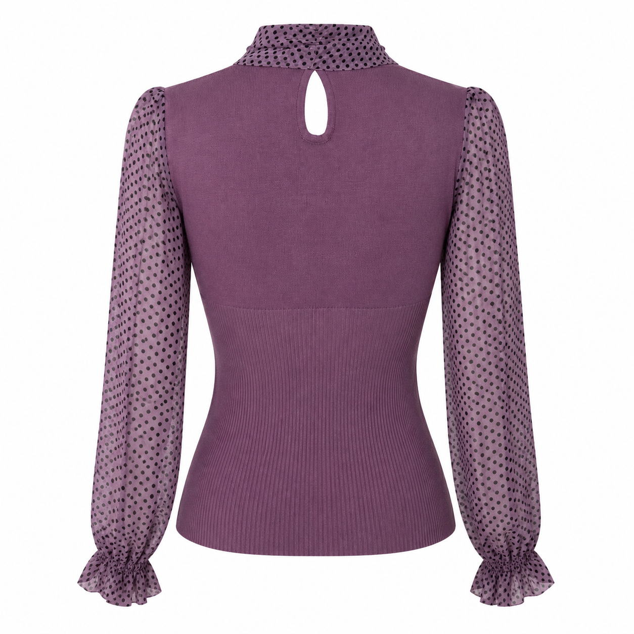 Purple Polka Dot Bow Knit Top