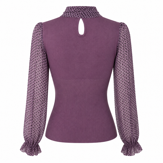 Purple Polka Dot Bow Knit Top