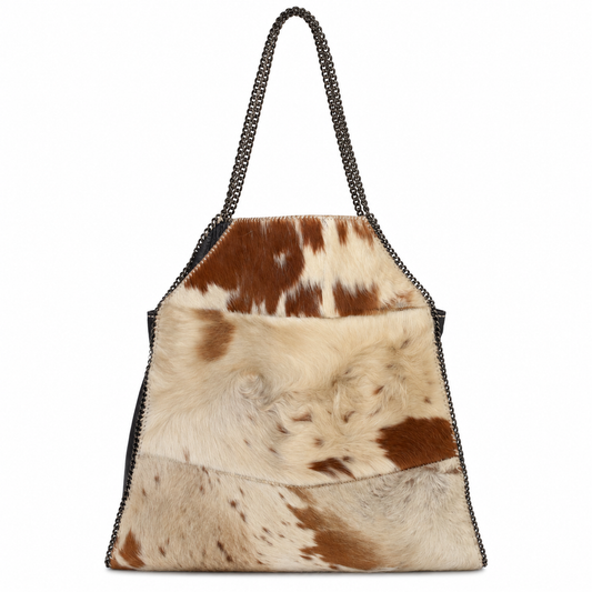 Vintage Genuine Leather Cow Print Shoulder Bag – Large Slouchy Tote