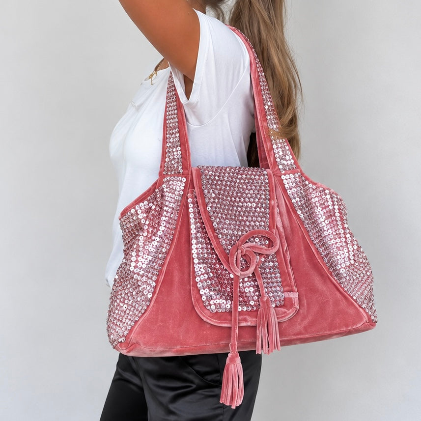 Vintage Pink Sequin Shoulder Bag