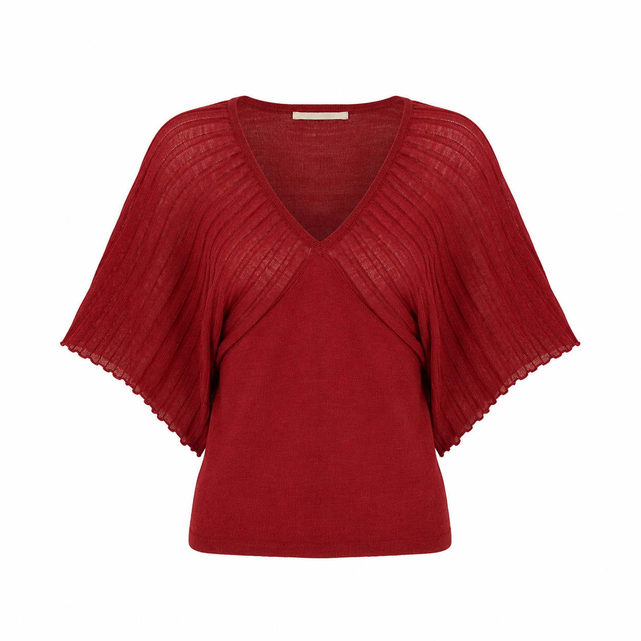 Burgundy Ribbed Knit V-Neck Batwing Top S–M