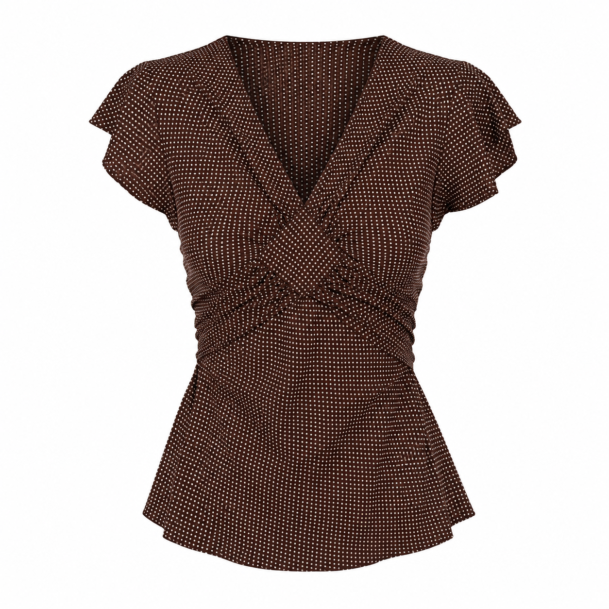 Stella Forest 100% Silk Brown Polka Dot Wrap Style Blouse