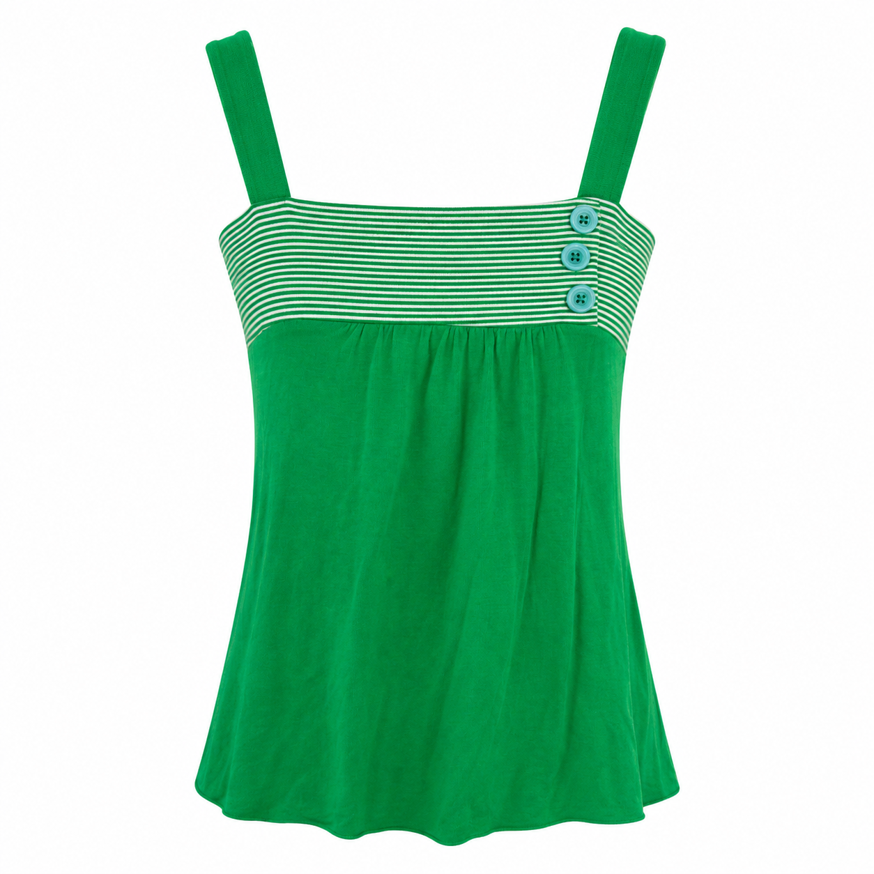 Green Striped Cami Top Button Detail Stretch Size S