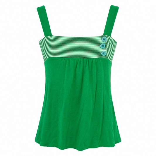 Green Striped Cami Top Button Detail Stretch Size S