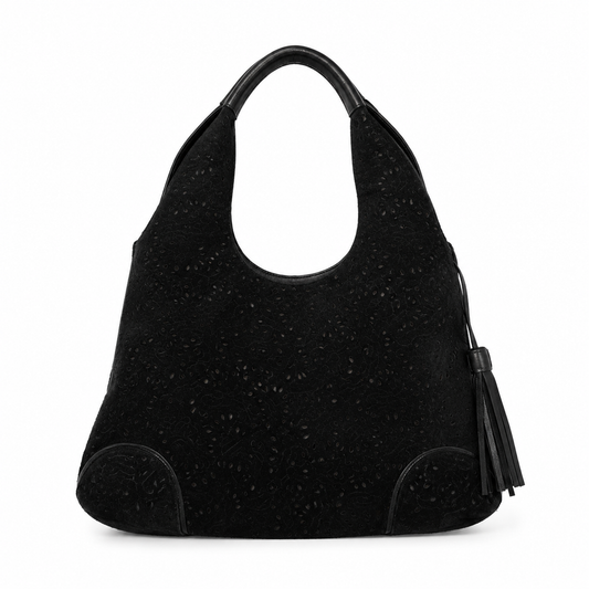 Gino Rossi Black Suede Leather Hobo Shoulder Bag