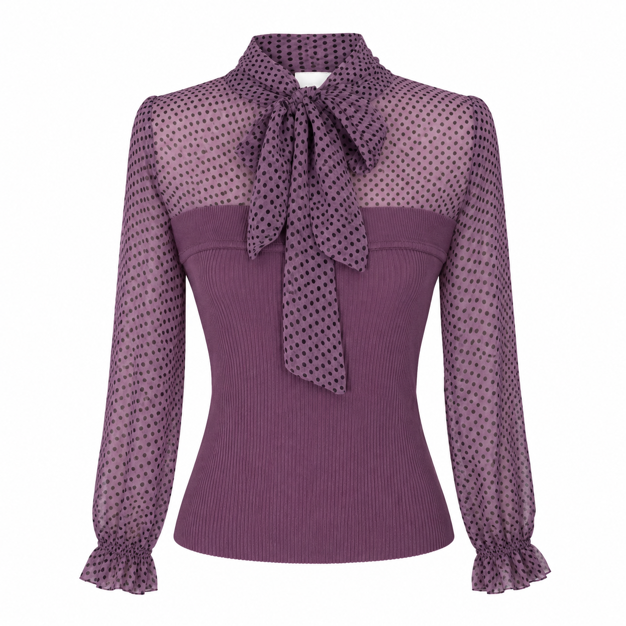Purple Polka Dot Bow Knit Top