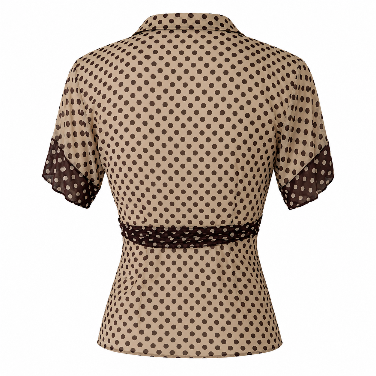 Brown Polka Dot Silk Wrap Tie Blouse Size 38