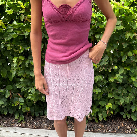 Pink Crochet Midi Skirt