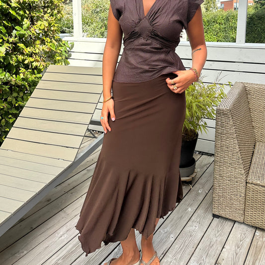 Brown Asymmetrical Maxi Skirt